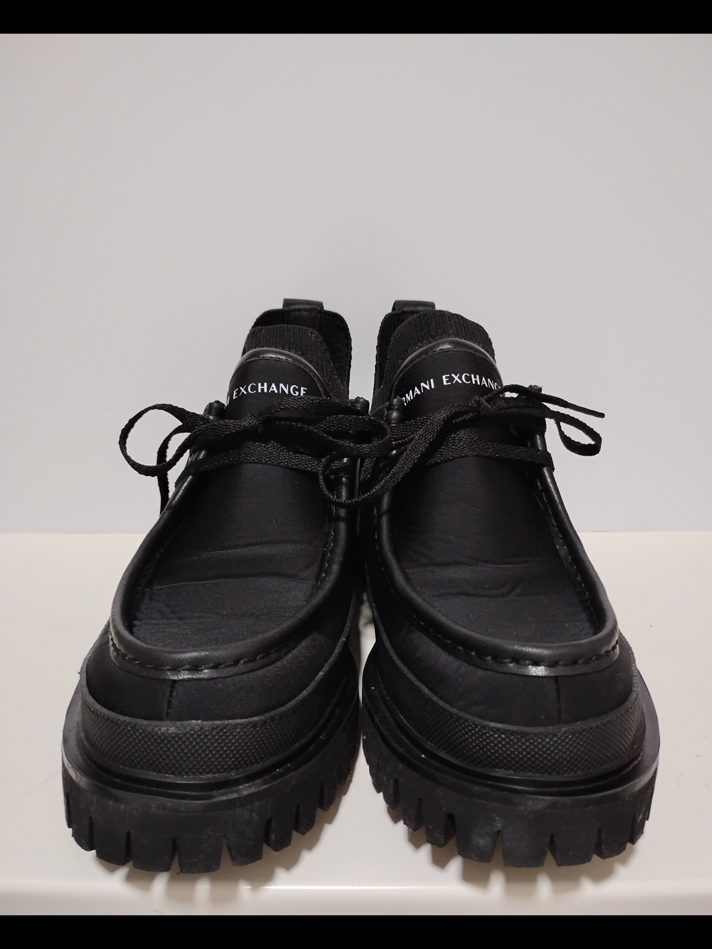 Armani Exchange Black Men's Chunky Lace-Up Slip-On Loafers